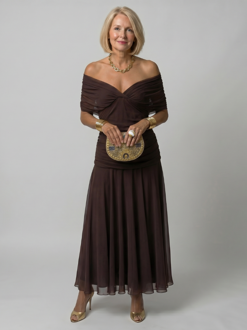 Robe longue à épaules dénudées pour femme