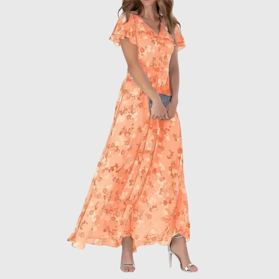 Robe longue à fleurs à col en V pour femme
