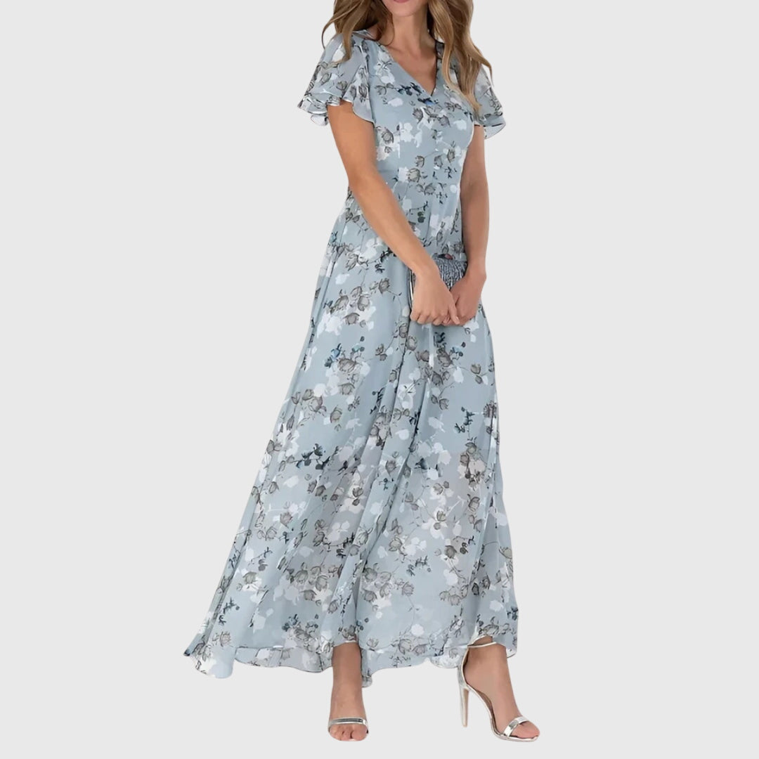 Robe longue à fleurs à col en V pour femme