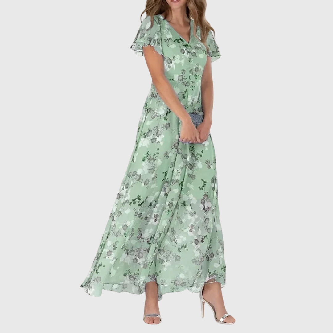 Robe longue à fleurs à col en V pour femme