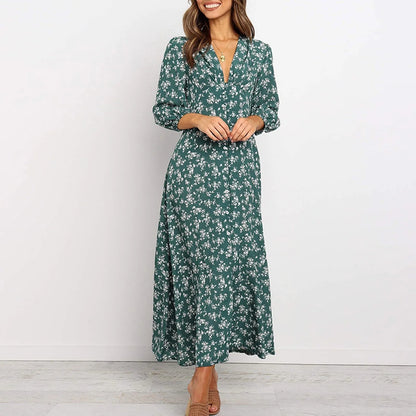 Robe longue à fleurs à manches longues pour femme
