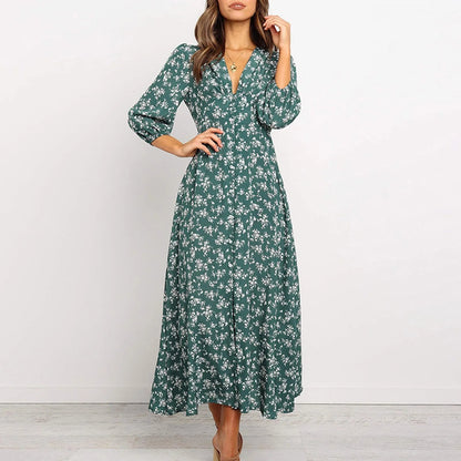 Robe longue à fleurs à manches longues pour femme