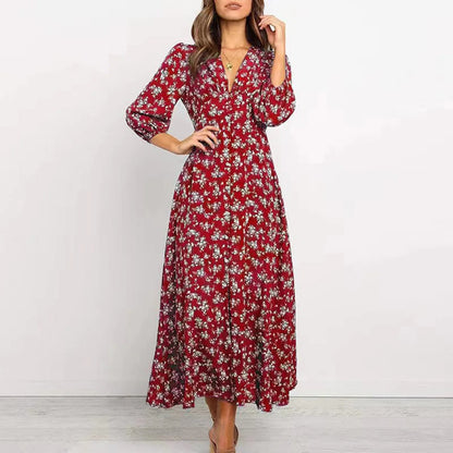 Robe longue à fleurs à manches longues pour femme
