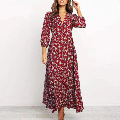 Robe longue à fleurs à manches longues pour femme