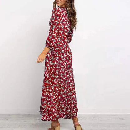 Robe longue à fleurs à manches longues pour femme