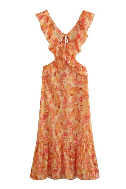 Robe longue à fleurs sans manches femme