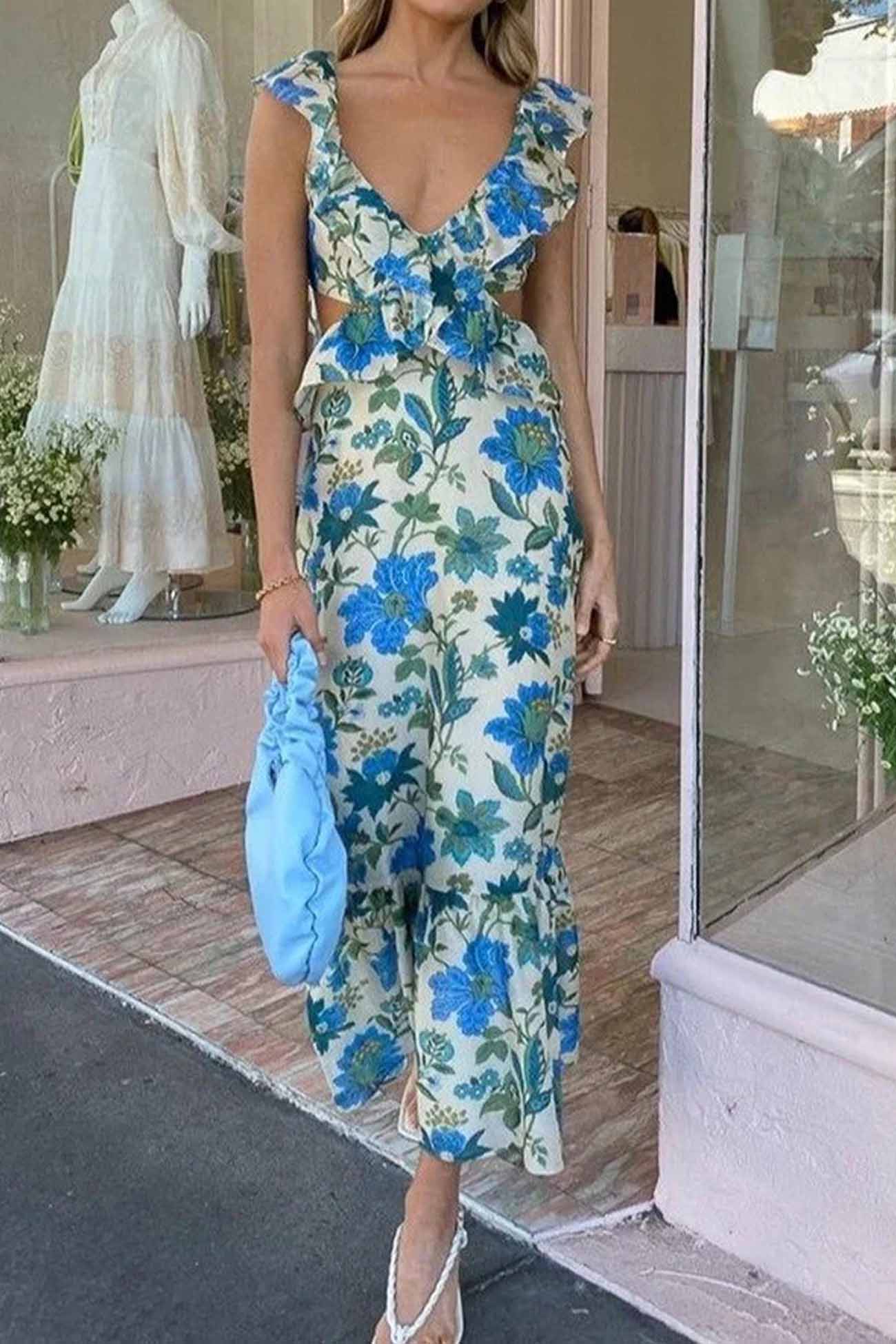 Robe longue à fleurs sans manches femme