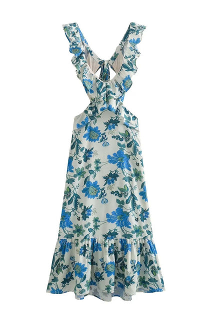 Robe longue à fleurs sans manches femme