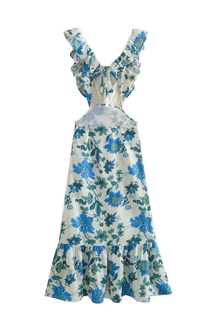 Robe longue à fleurs sans manches femme