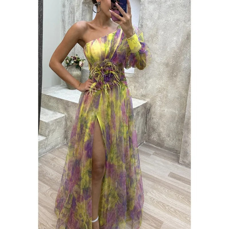 Robe longue à une épaule pour femme