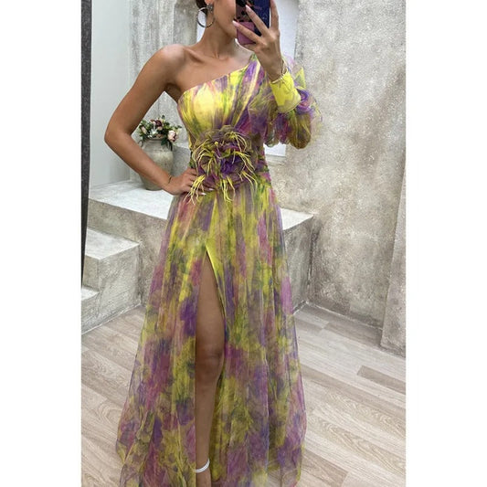 Robe longue à une épaule pour femme