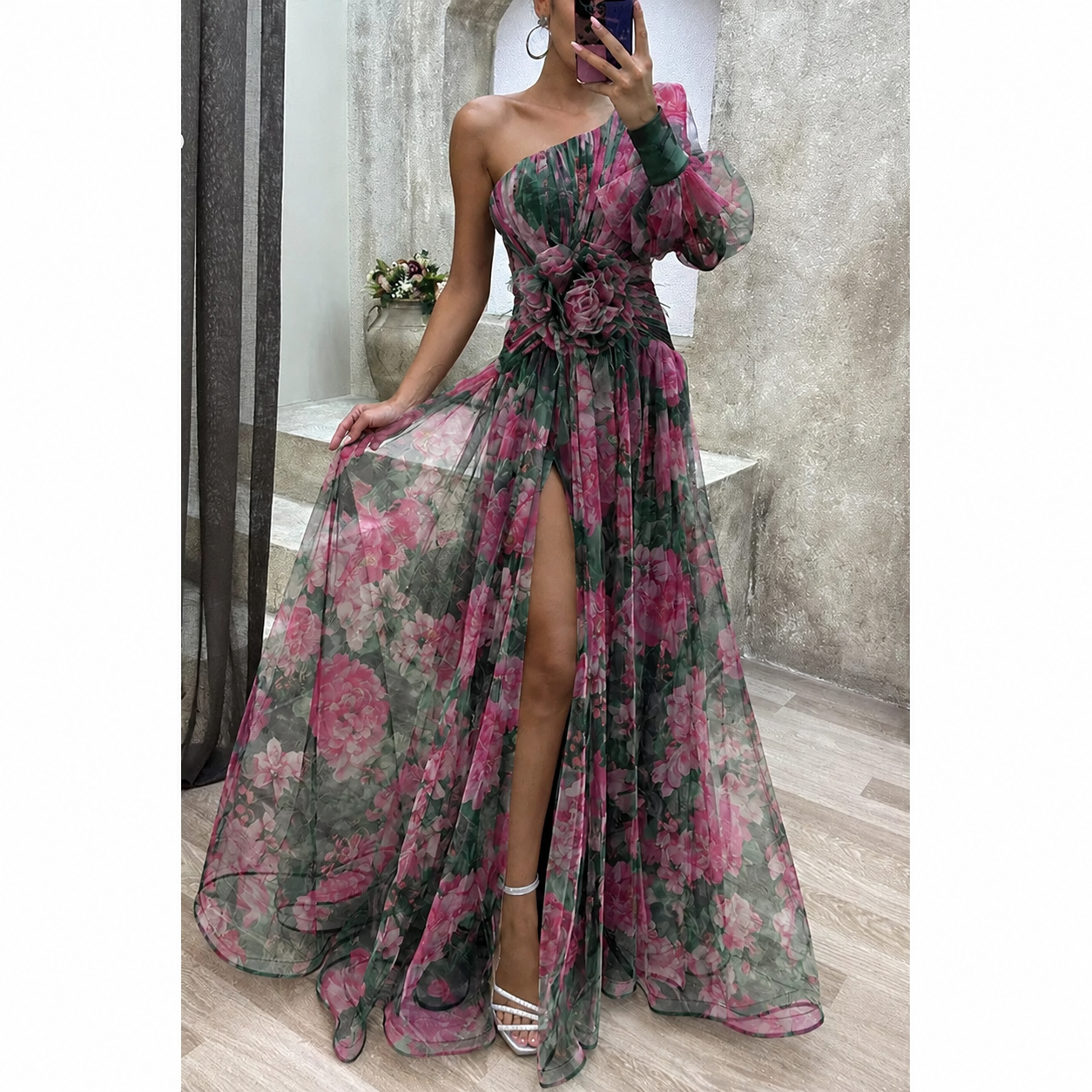 Robe longue à une épaule pour femme