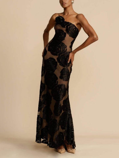 Robe longue à une épaule pour femme