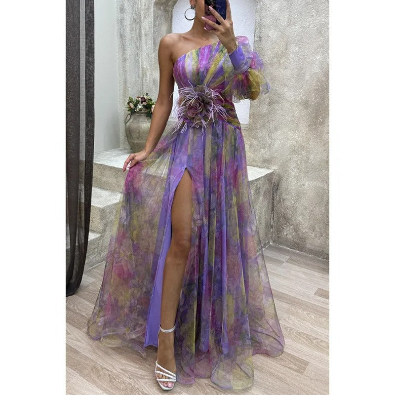 Robe longue à une épaule pour femme