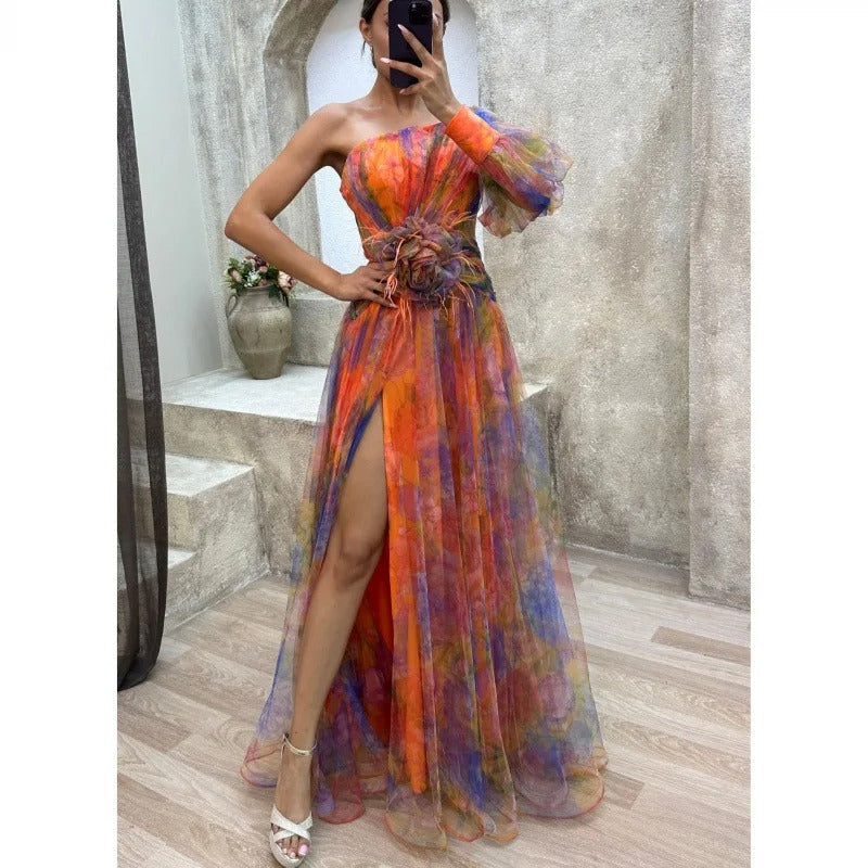 Robe longue à une épaule pour femme