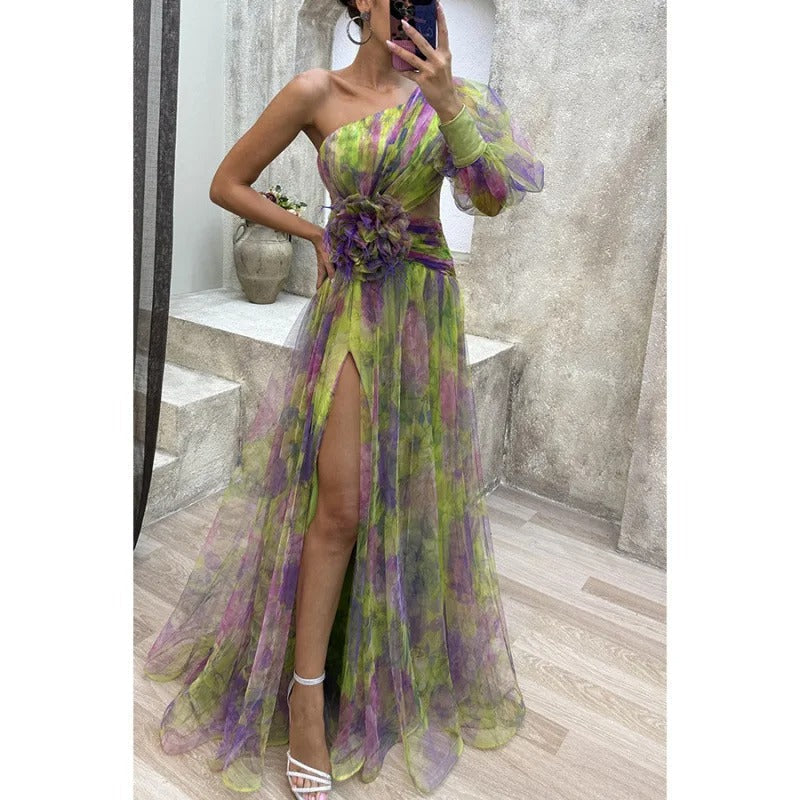 Robe longue à une épaule pour femme