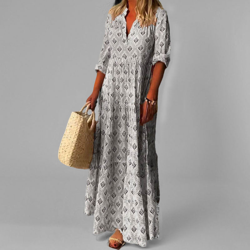 Robe longue à volants à col en V pour femme