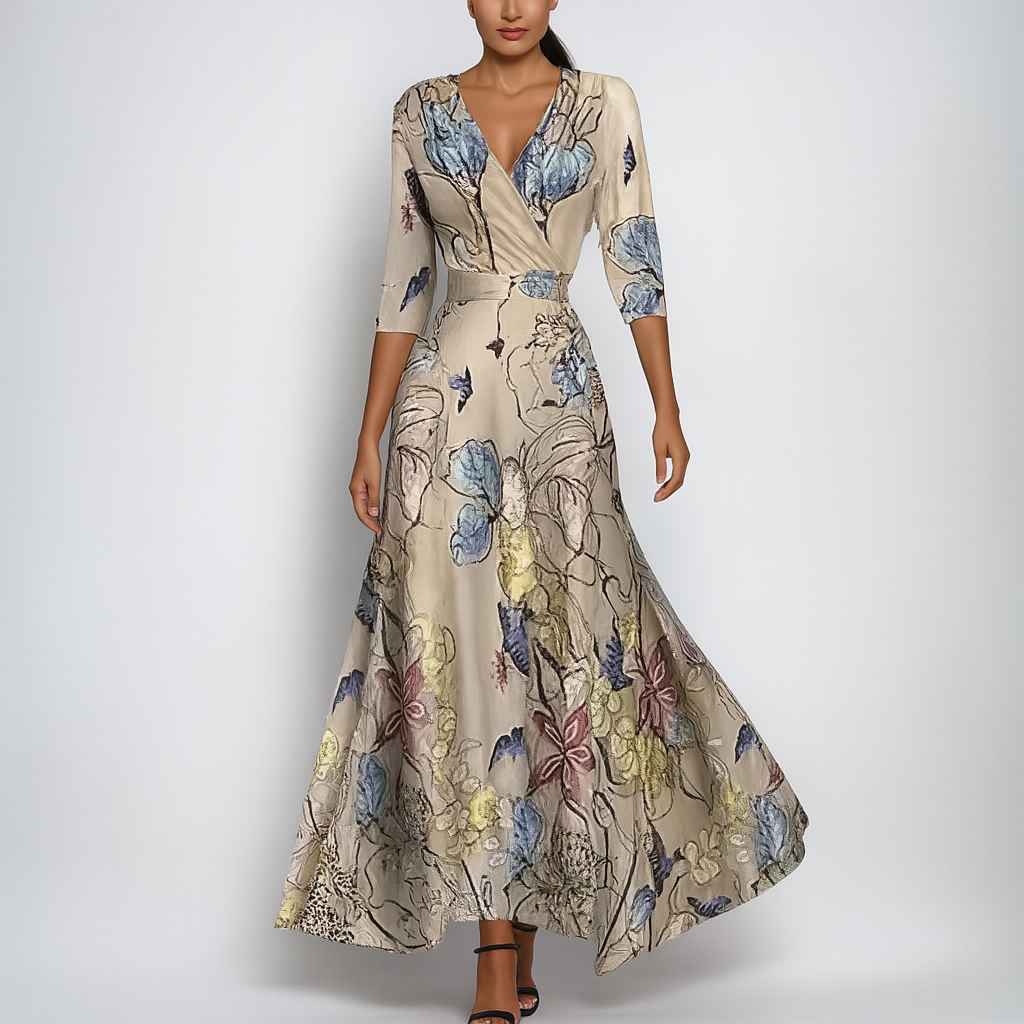 Robe longue bohème à col en V prête pour l’été