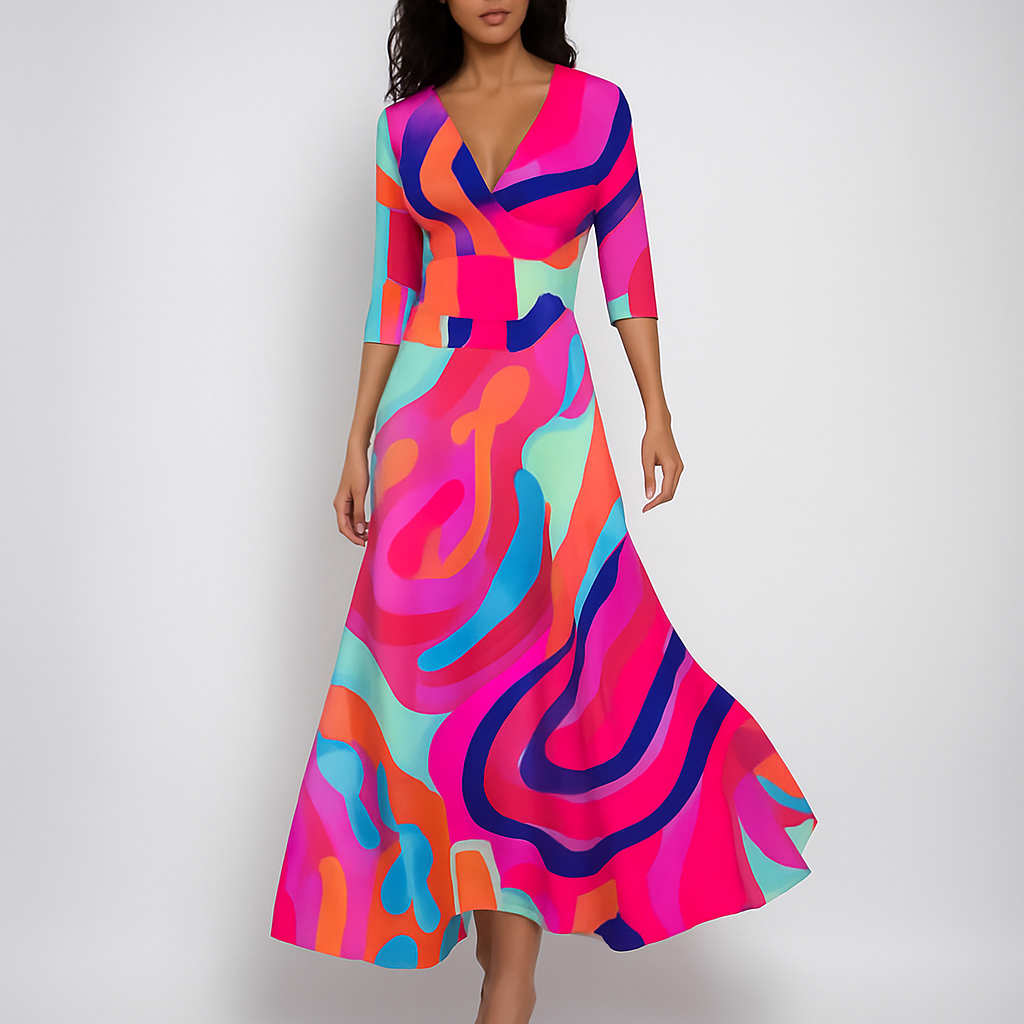 Robe longue bohème à col en V prête pour l’été