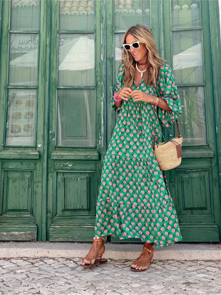 Robe longue bohème à imprimé fleuri pour femme