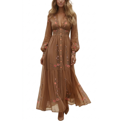 Robe longue bohème à manches longues pour femme