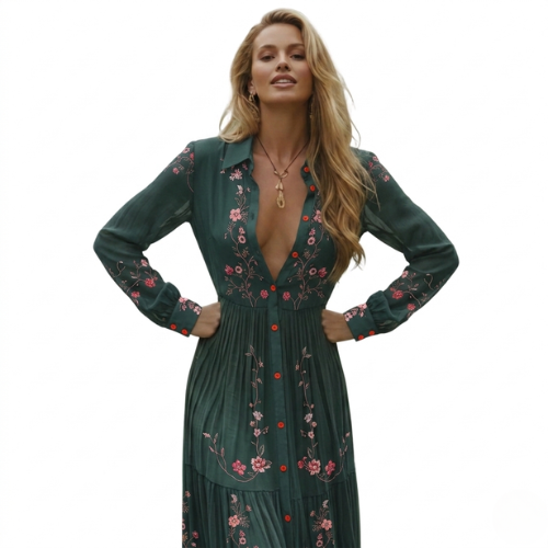 Robe longue bohème à manches longues pour femme