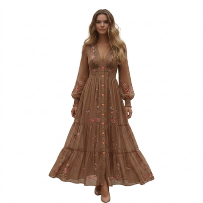 Robe longue bohème à manches longues pour femme