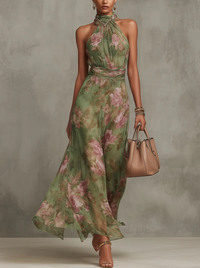 Robe longue bohème élégante verte pour un look d’invitée à un mariage formel