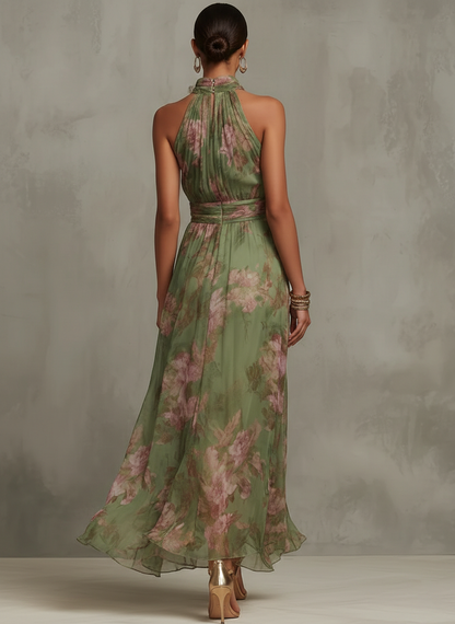 Robe longue bohème élégante verte pour un look d’invitée à un mariage formel