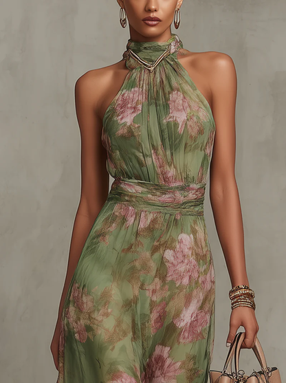 Robe longue bohème élégante verte pour un look d’invitée à un mariage formel