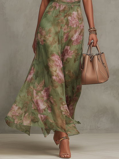 Robe longue bohème élégante verte pour un look d’invitée à un mariage formel