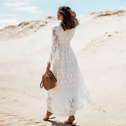 Robe longue bohème fluide à manches longues pour femme