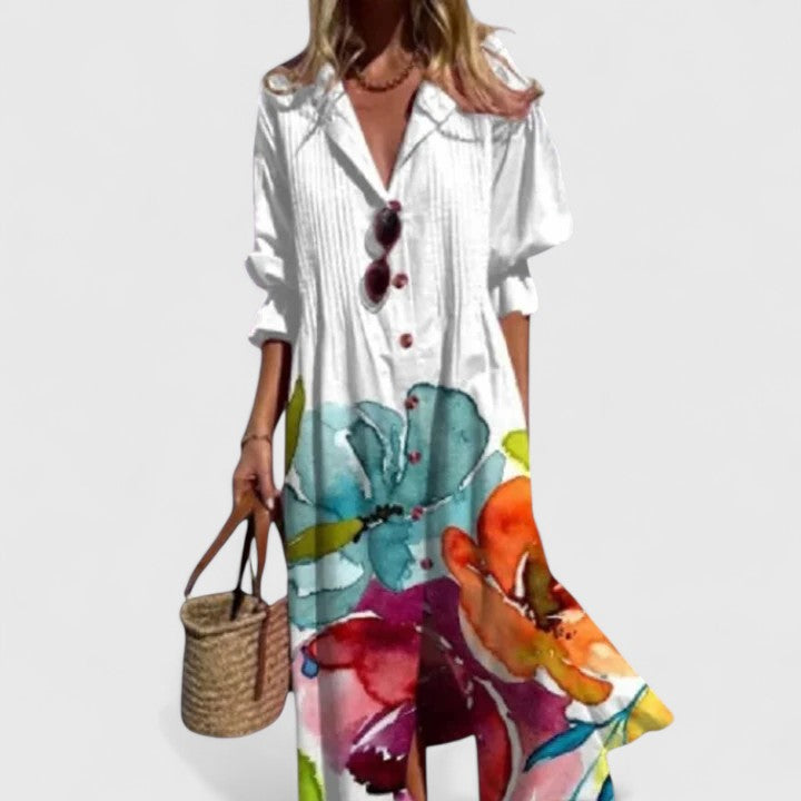 Robe longue boutonnée à fleurs pour femme