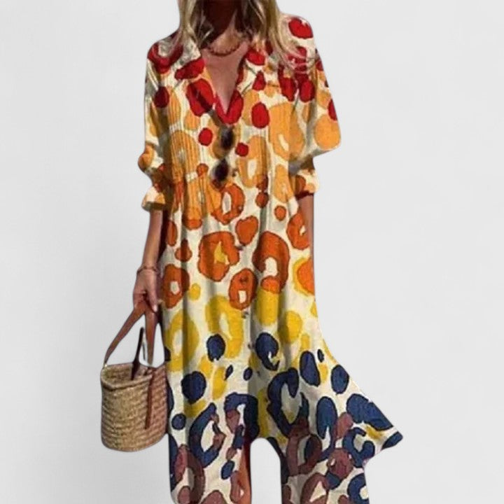 Robe longue boutonnée à fleurs pour femme