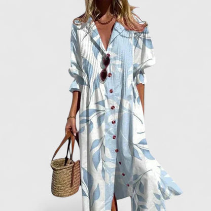 Robe longue boutonnée à fleurs pour femme