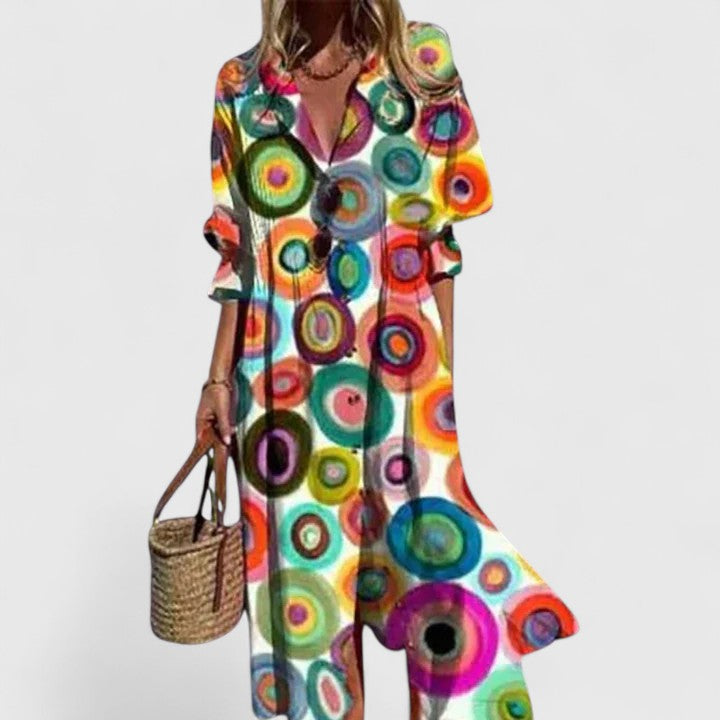 Robe longue boutonnée à fleurs pour femme