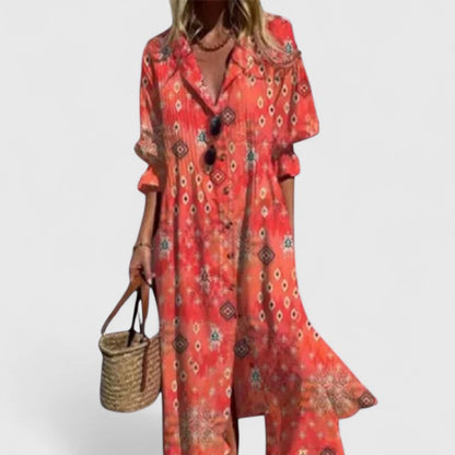 Robe longue boutonnée à fleurs pour femme