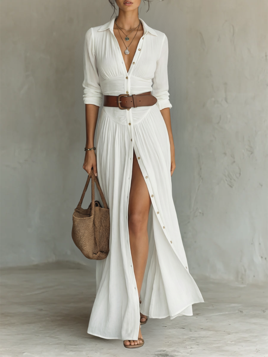 Robe longue boutonnée pour femme