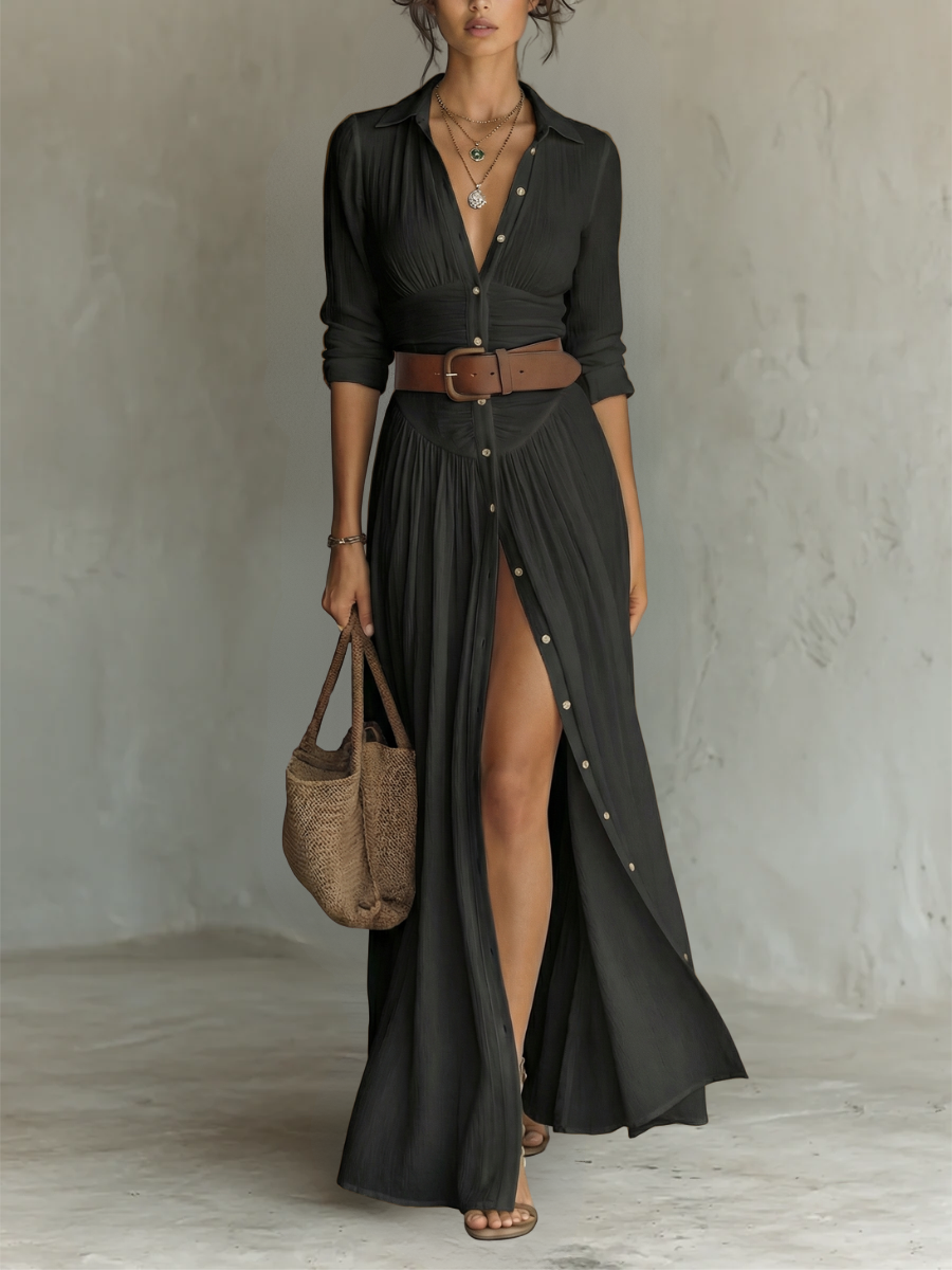 Robe longue boutonnée pour femme