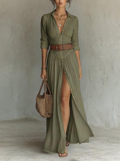Robe longue boutonnée pour femme