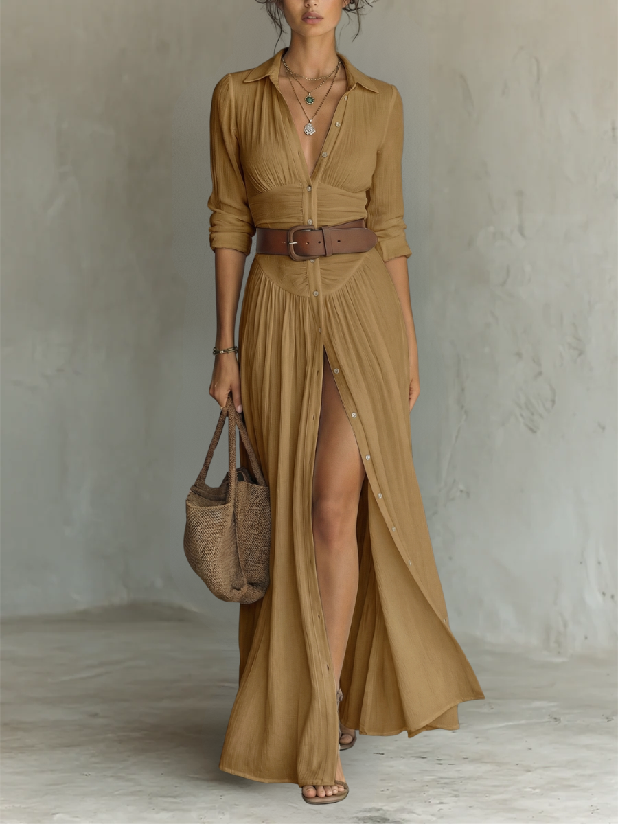 Robe longue boutonnée pour femme