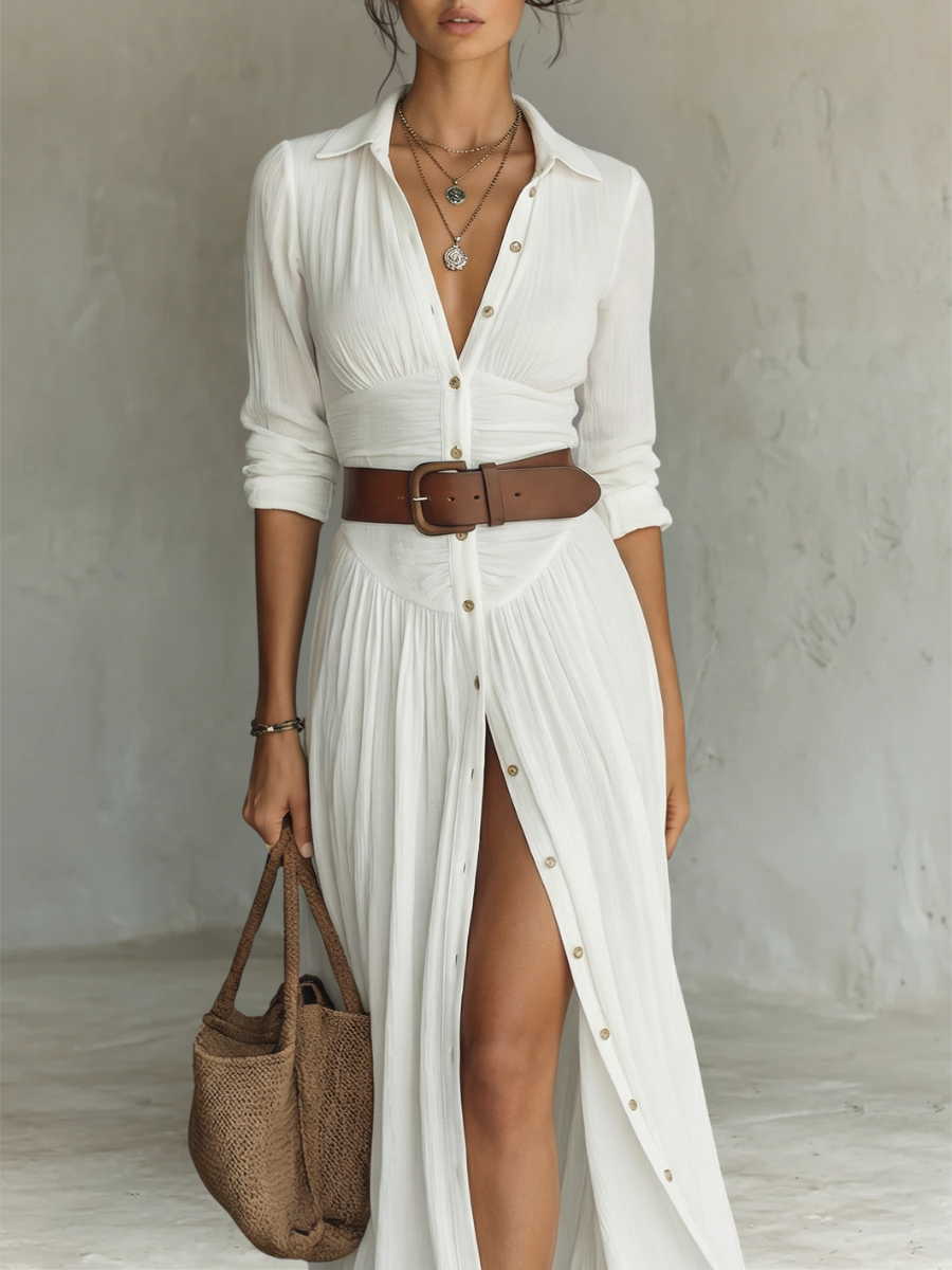 Robe longue boutonnée pour femme