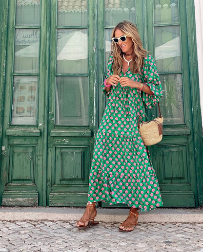 Robe longue d’été à volants pour femme