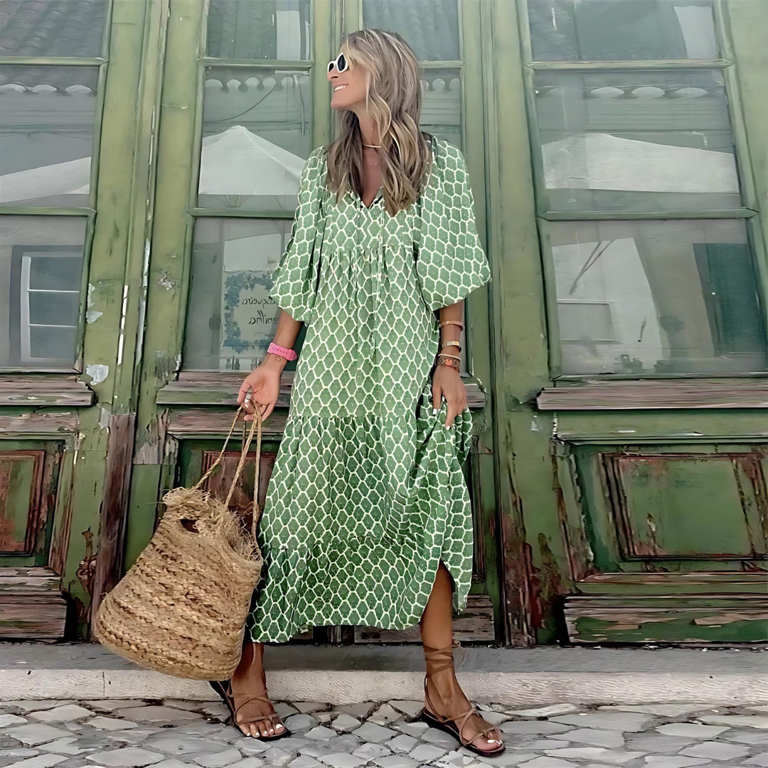 Robe longue d’été à volants pour femme