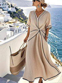 Robe longue décontractée à nœud sur le devant pour femme