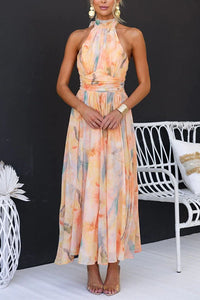 Robe longue dos nu à fleurs femme