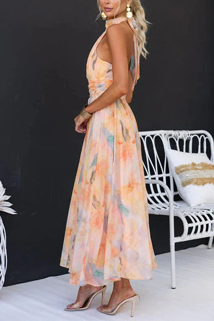 Robe longue dos nu à fleurs femme