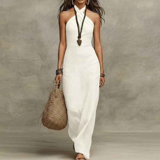 Robe longue dos nu en lin pour femme