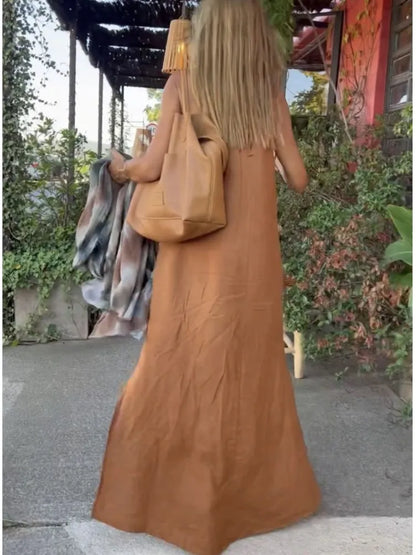 Robe longue dos nu pour femme - sans manches, coupe trapèze