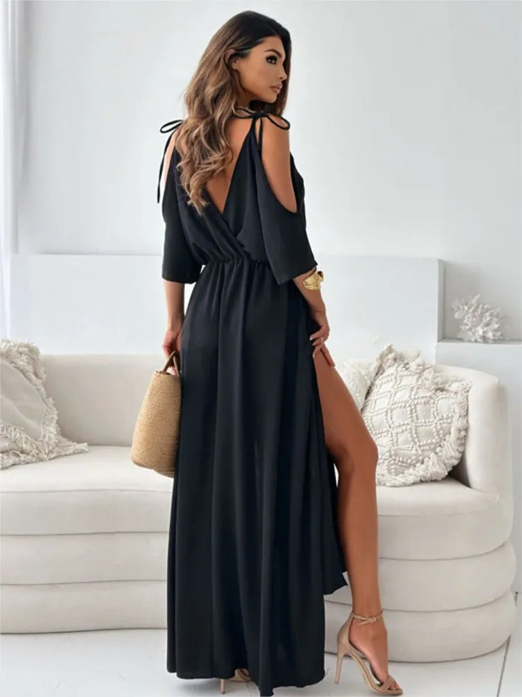 Robe longue élégante à épaules dénudées